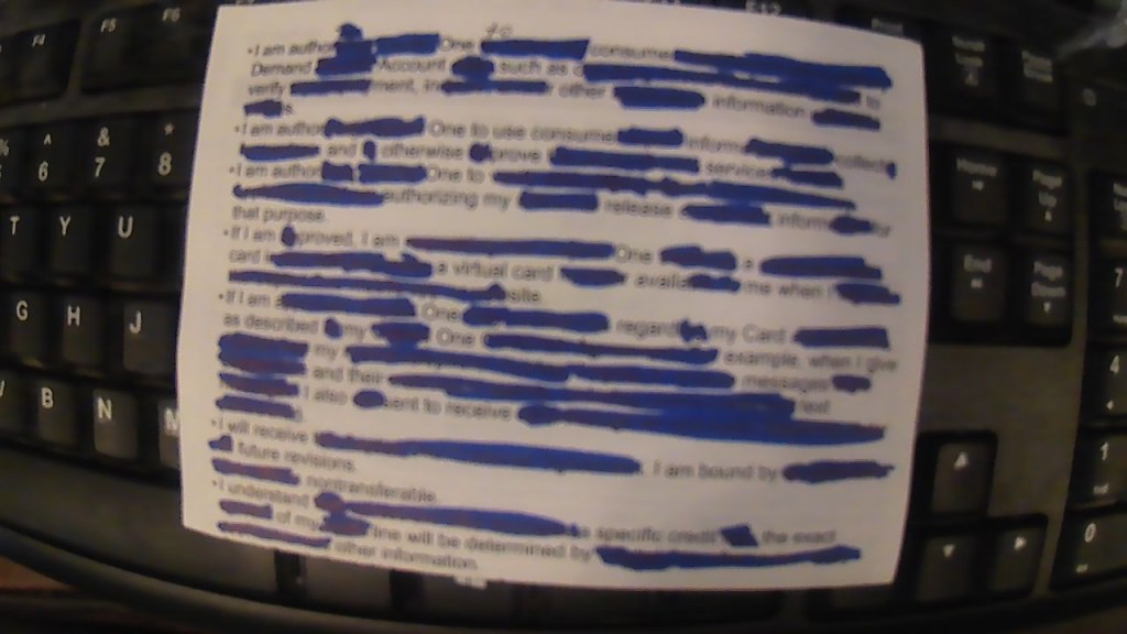 Blackout Poem (I am author) from a credit card&nbsp;offer.